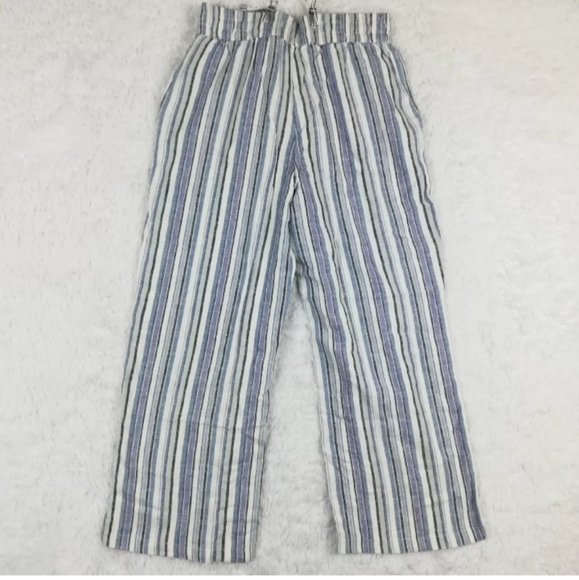 Naturals D&Co Womens Pants Wide Leg Linen Blend Blue Stripe Pull On Pants SZ 1x - Picture 2 of 9